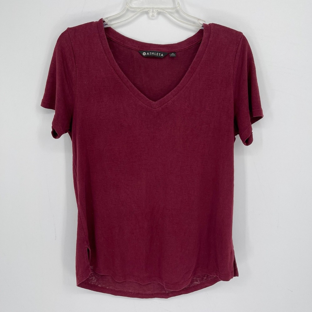 Athleta Women's Red Breezy Scoop V-Neck Modal Blend Short Sleeve T-Shirt Size M